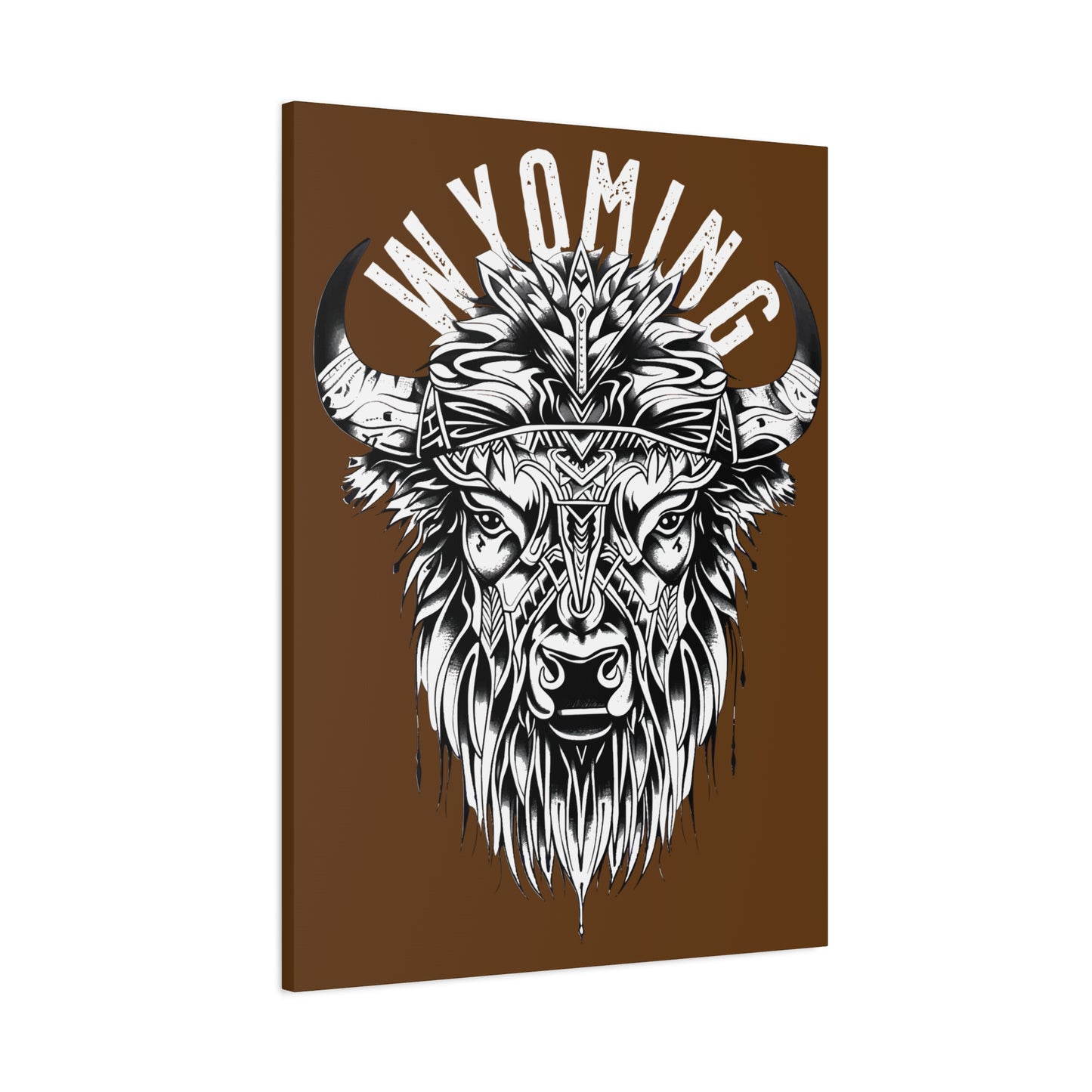 WYOMING TRIBAL BISON STRETCHED CANVAS PRINT