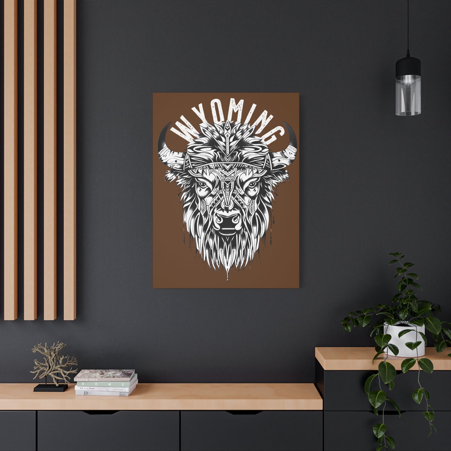 WYOMING TRIBAL BISON STRETCHED CANVAS PRINT