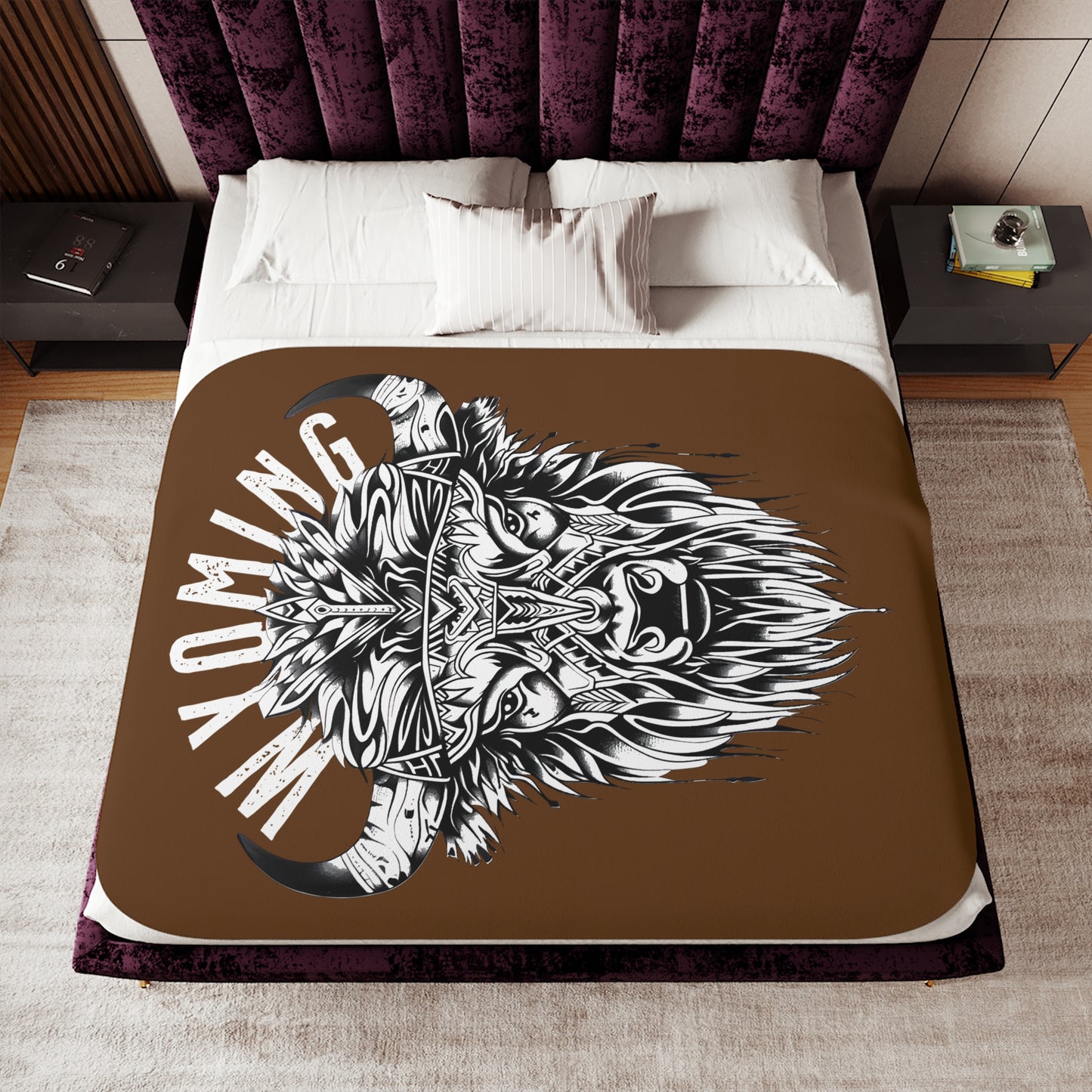 WYOMING TRIBAL BISON SHERPA FLEECE BLANKET