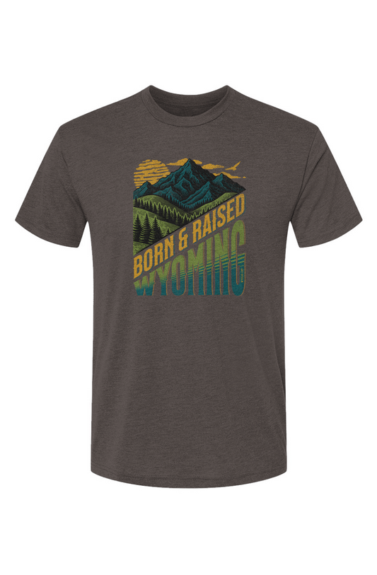 BORN AND RAISED WYOMING – Premium Tri-Blend Active T-Shirt