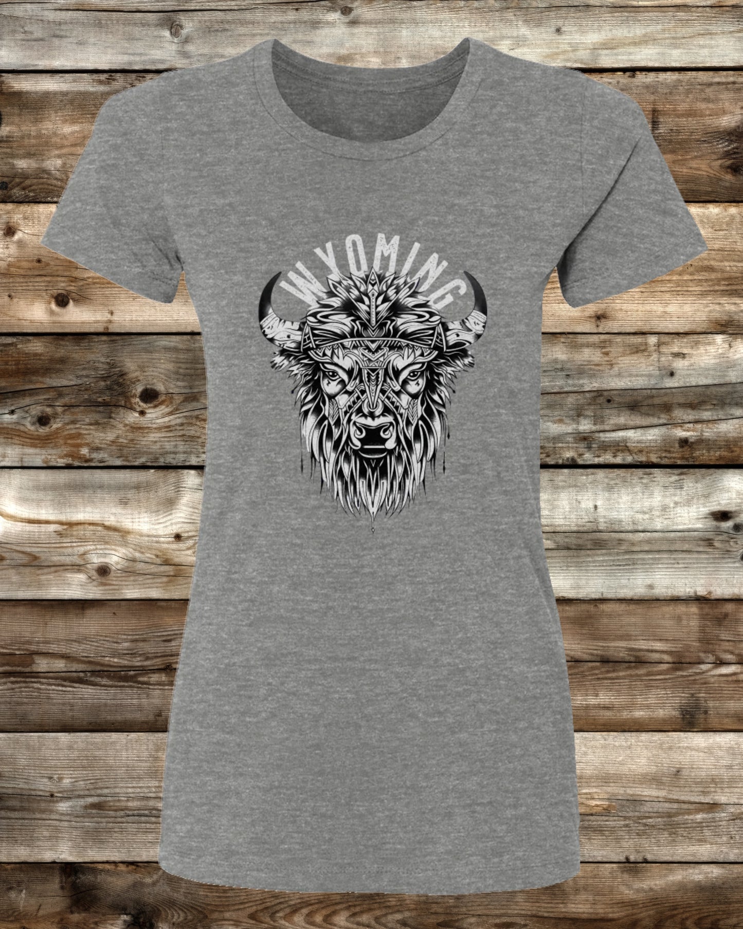 WYOMING TRIBAL BISON - 3 COLORS - Ladies Cut T-Shirt