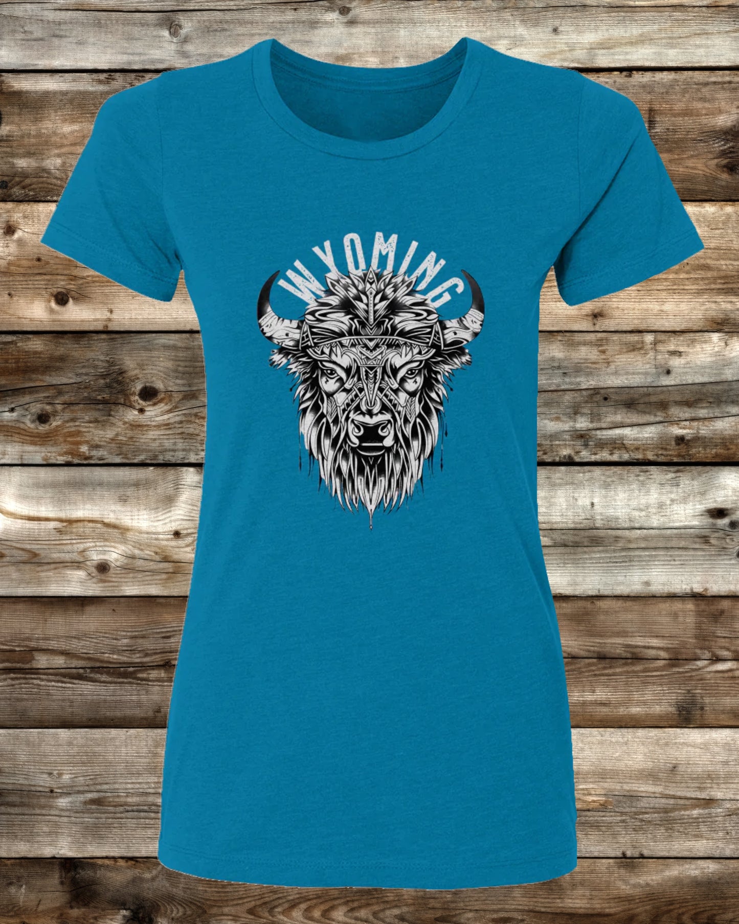 WYOMING TRIBAL BISON - 3 COLORS - Ladies Cut T-Shirt