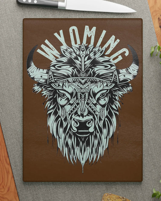 WYOMING TRIBAL BISON GLASS CUTTING BOARD