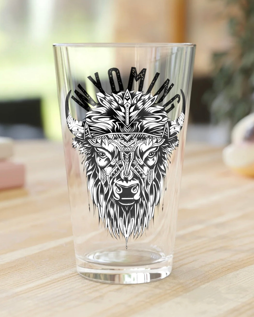 WYOMING TRIBAL BISON PINT GLASS