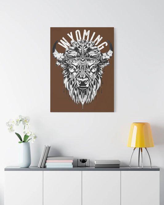 WYOMING TRIBAL BISON STRETCHED CANVAS PRINT